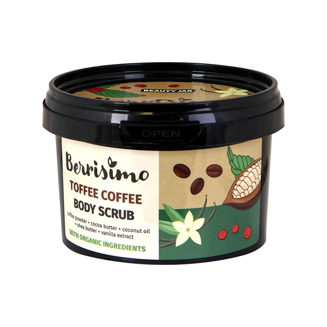 Exfoliant corporal cu cafea, cacao si vanilie, Berrisimo Toffee Coffee, 350 g | Beauty Jar